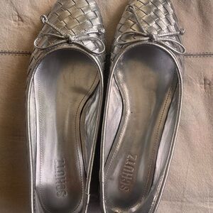 SCHUTZ Silver Woven Bow Flats